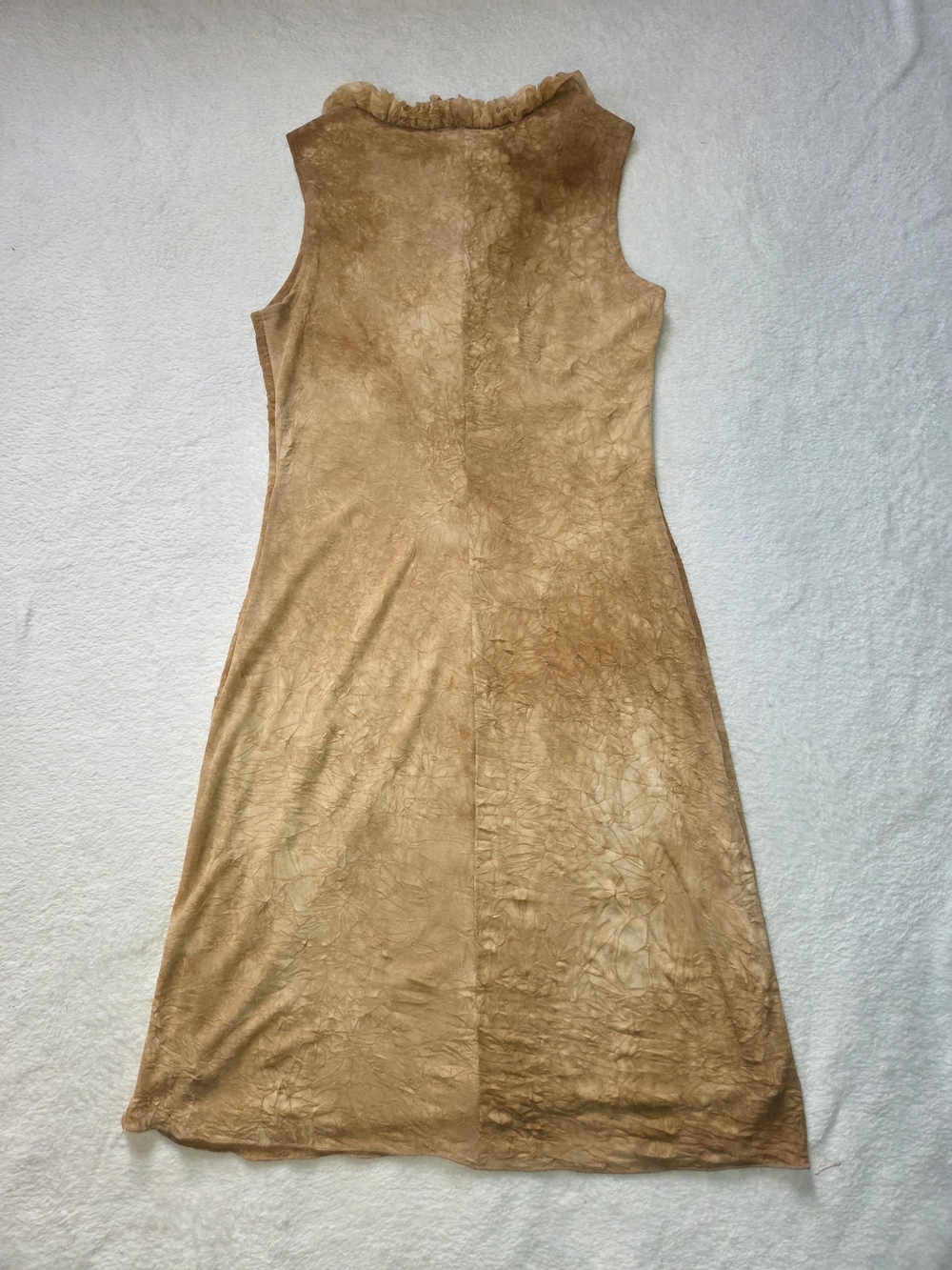 Vintage Y2K Rave Ruffle V-Neck Sleeveless Mini Dress Tan Brown Grunge Boho S - Picture 12 of 12